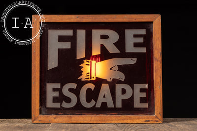Antique Double-Sided Etched Glass Fire Escape Lighted Sign