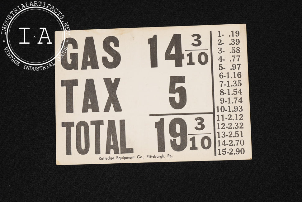 Vintage Cardstock Double-Sided Gas Price Tax Sign