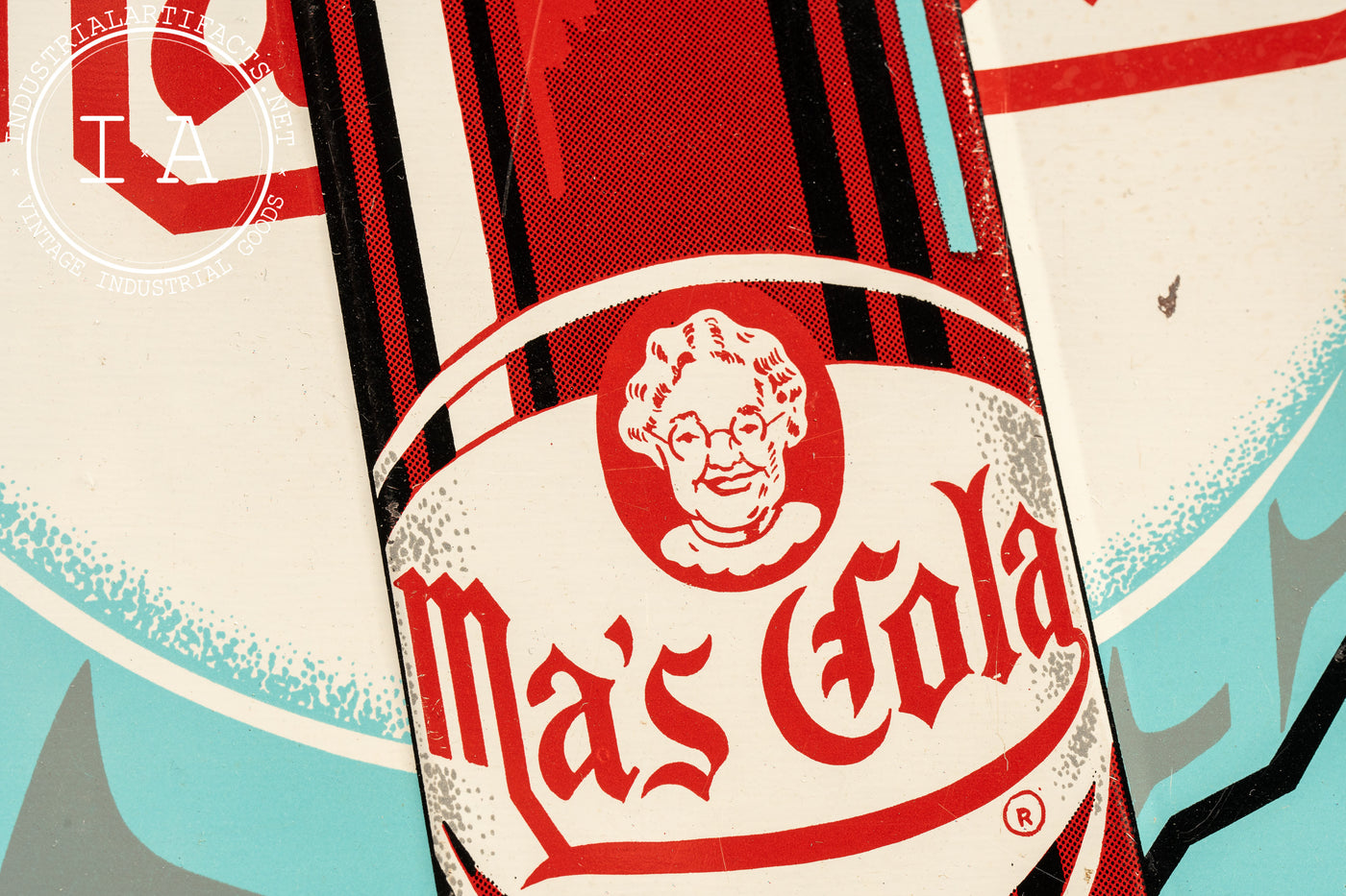 Vintage Ma's Cola Embossed Tin Litho Advertising Sign