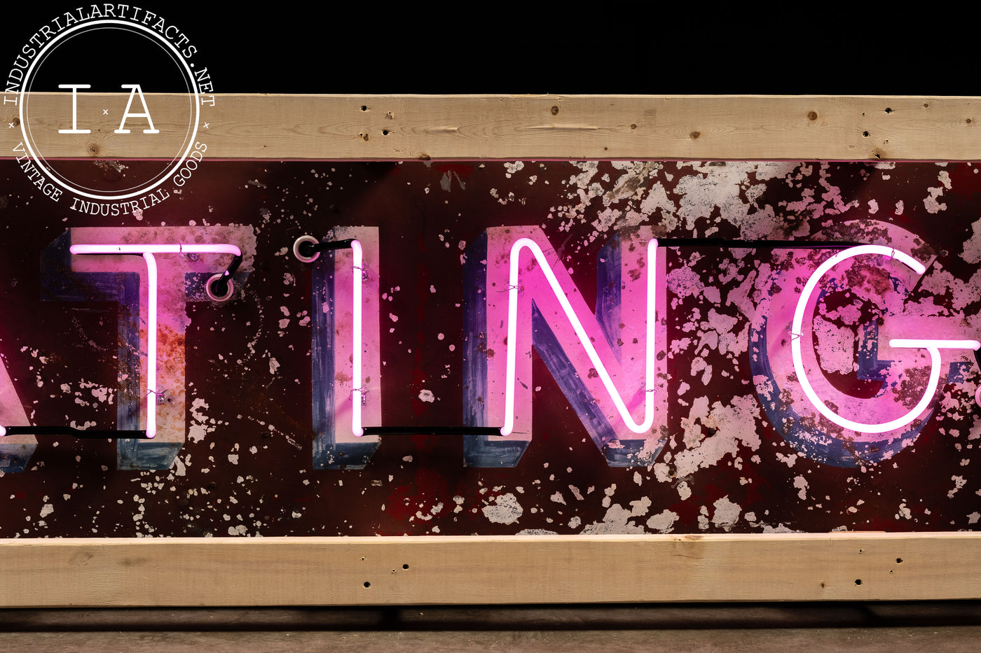 Vintage "Skating" Painted Tin Neon Sign