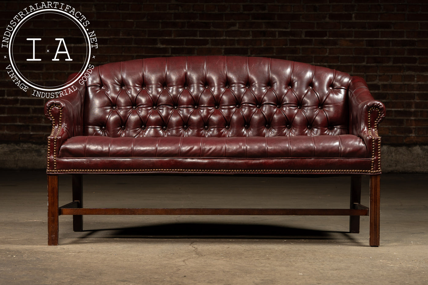 Vintage Tufted Chippendale Loveseat Sofa in Oxblood