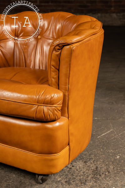 Pair of Tufted Barrel Back Leather Club Chairs by Classic Leather, Inc.
