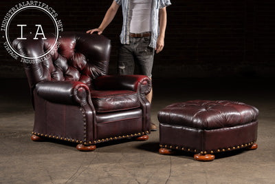 Tufted Churchill Style Recliner with Ottoman in Oxblood