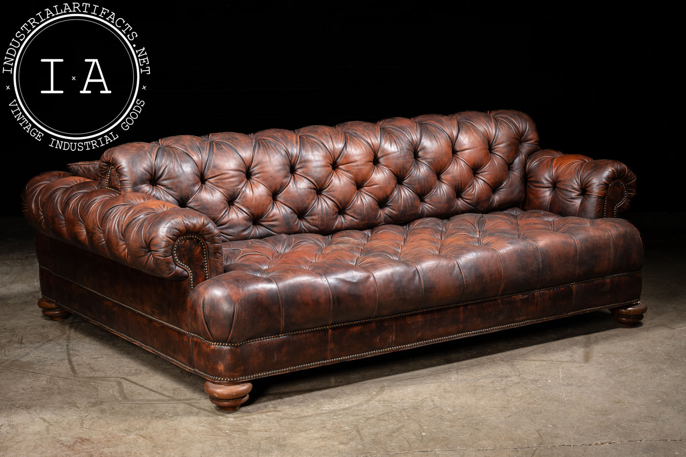 Vintage Double-Sided Chesterfield Couch in Brown