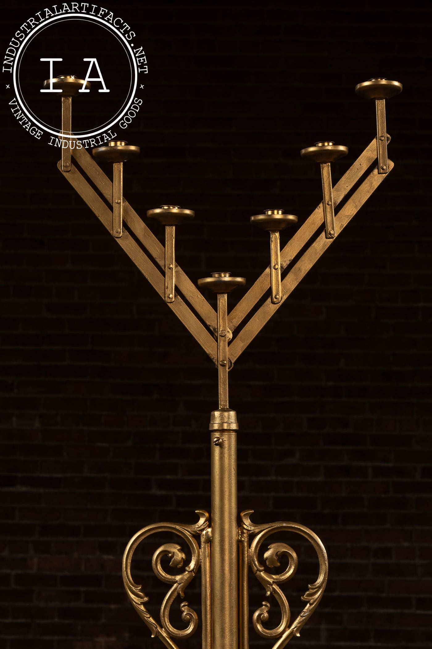 Vintage Gold-Painted Adjustable Floor Candelabra