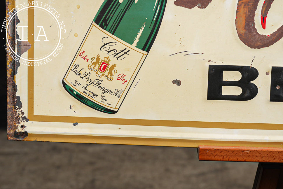 Vintage Cott Quality Beverages Embossed Tin Lithograph Sign