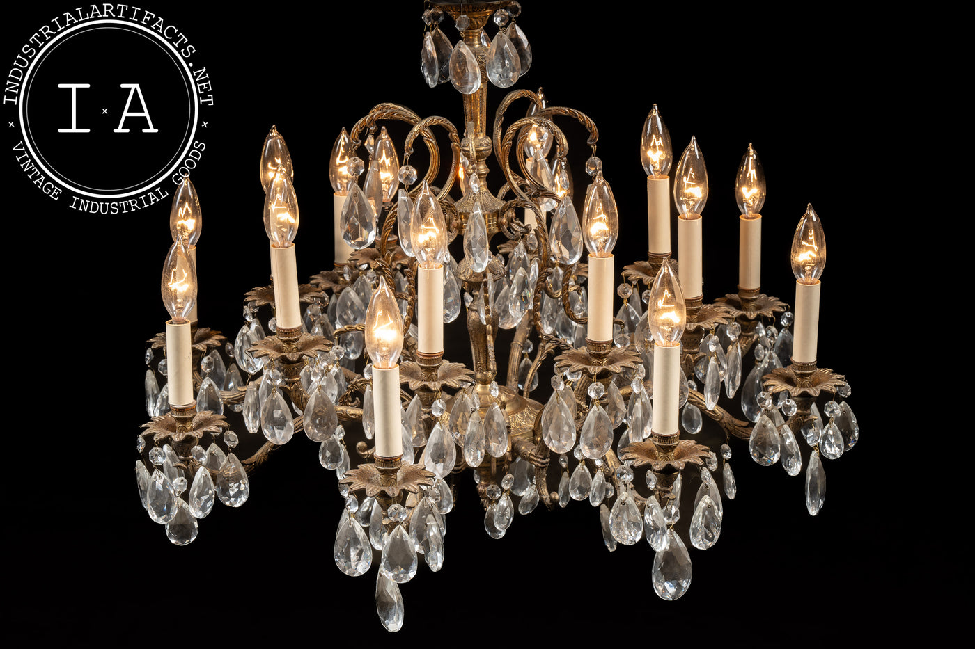 Antique Brass and Crystal Chandelier