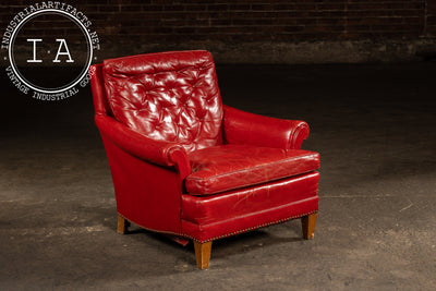 Vintage Tufted Leather Lounge Chair in Candy Apple Red
