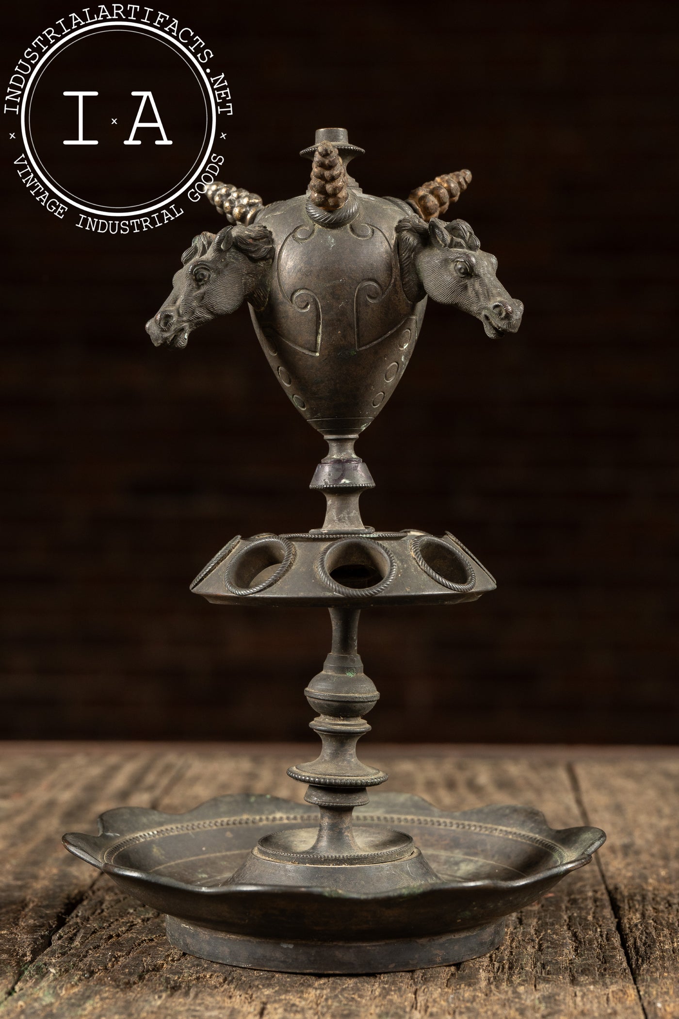 19th Century Victorian Figural Horse-Head Kerosene Smoking Stand & Cigar Lighter