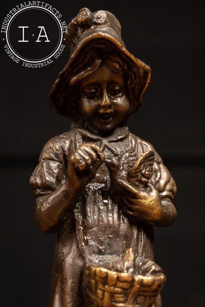 Vintage Bronze Sculpture of a Girl on Marble Base