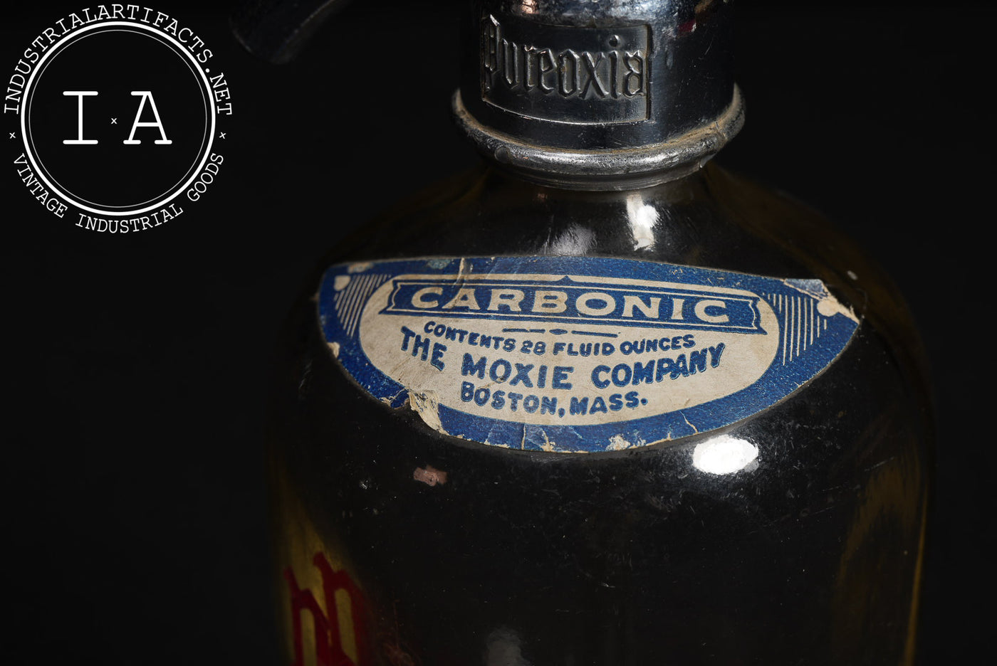 Vintage Pureoxia Soda Siphon Bottle by Moxie Company