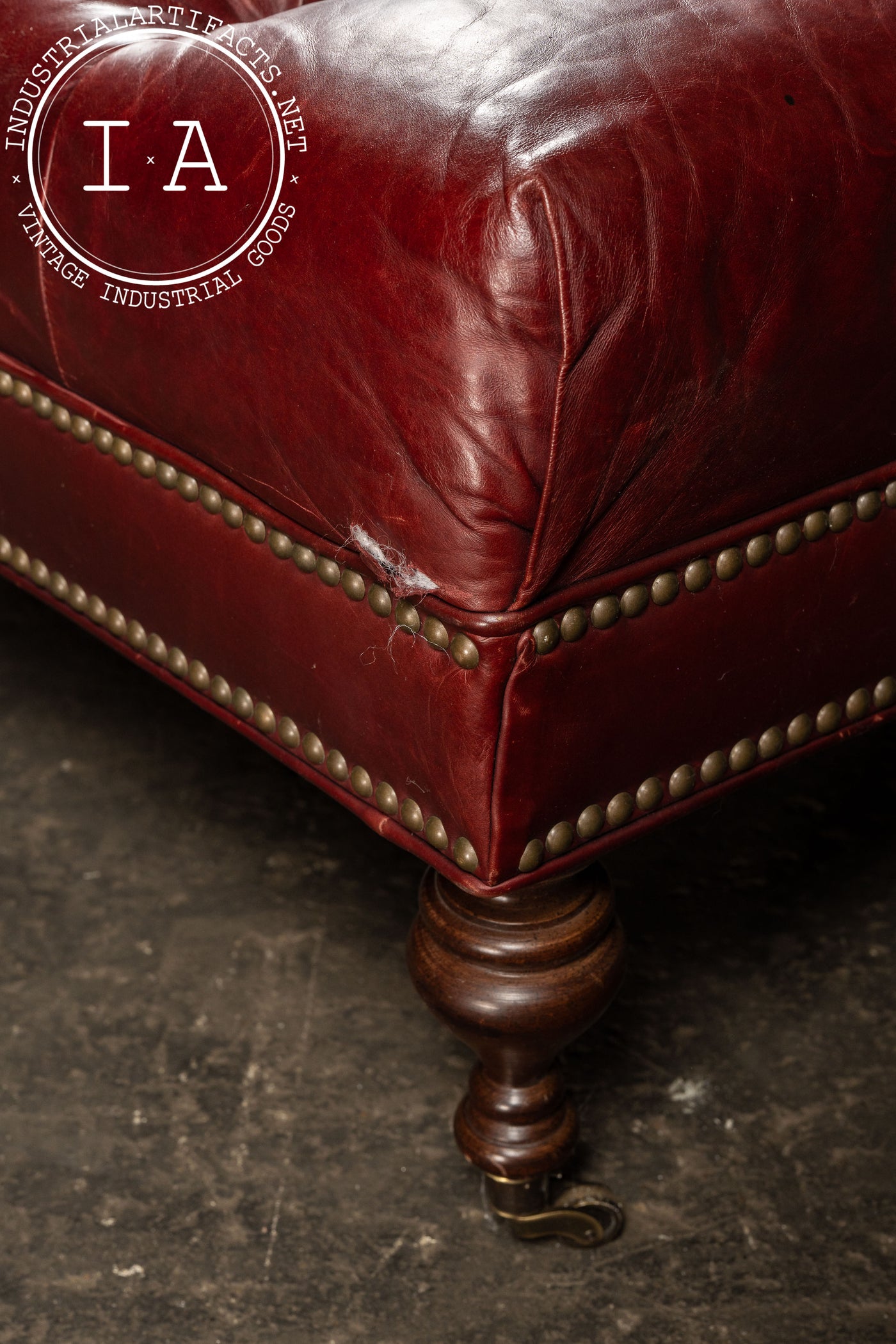Large Tufted Leather Ottoman in Red