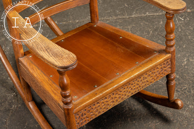 Antique Wooden Rocking Chair With Red Cushion