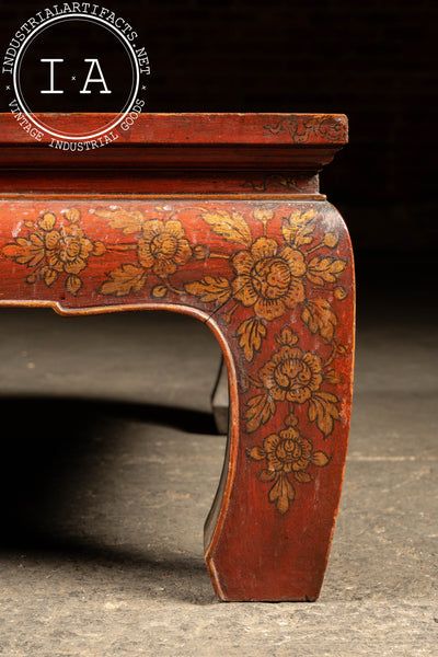 Early 20th Century Southeast Asian Wooden Coffee Table with Floral Accents