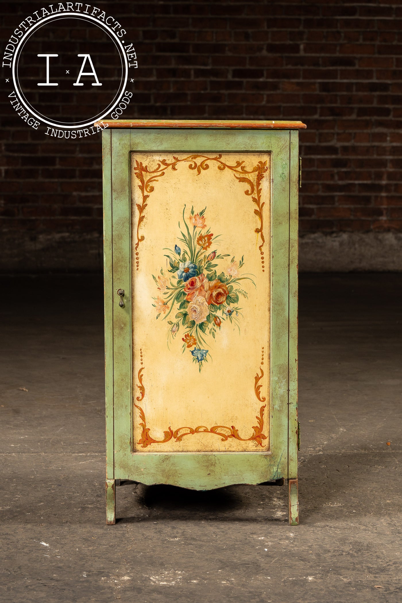 Mid-Century Hand-Painted Alpine Cabinet with Floral Panel