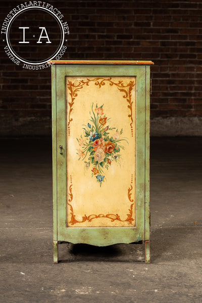 Mid-Century Hand-Painted Alpine Cabinet with Floral Panel