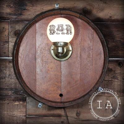 Vintage Barrel-Head “BAR” Wall Sconce with Milk Glass Globe