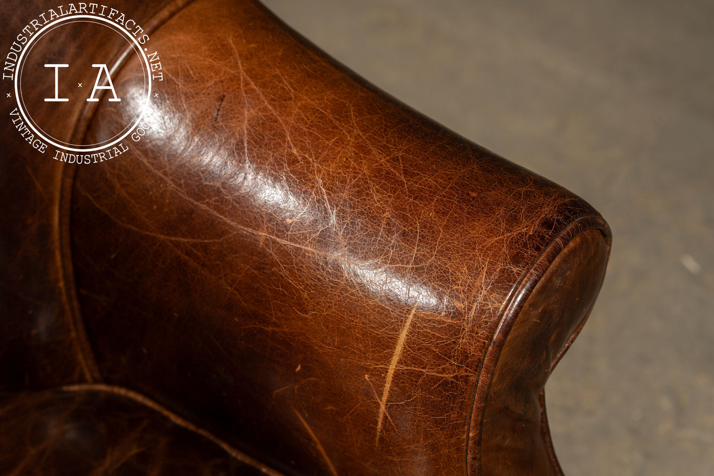 Full Grain Leather Wingback Drake Armchair with Ottoman in Brown by RH