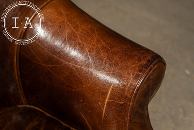 Full Grain Leather Wingback Drake Armchair with Ottoman in Brown by RH
