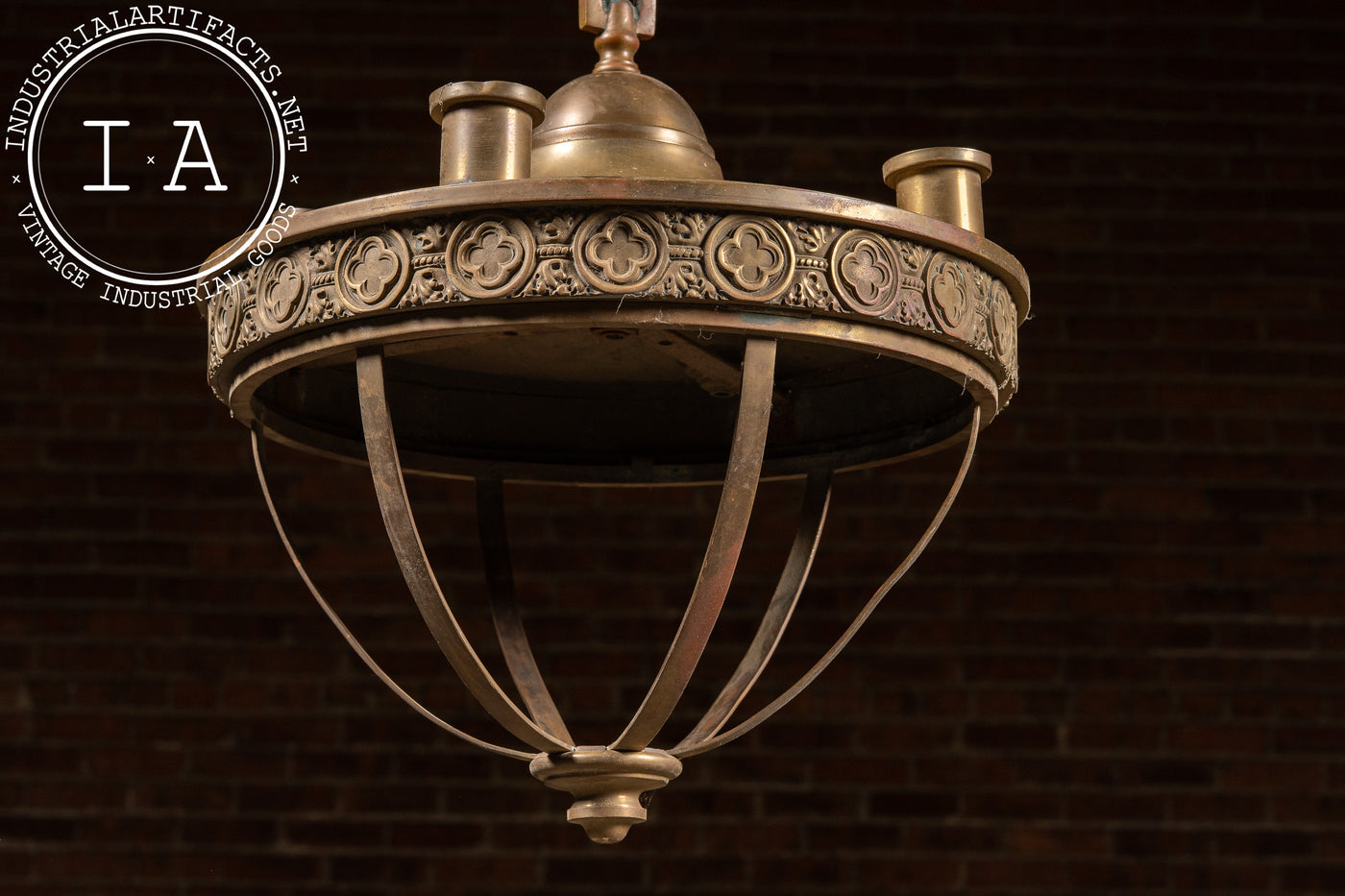 Large Early 20th Century Gothic Revival Hanging Brass Fixture