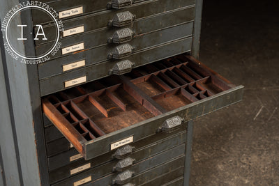 Early 20th Century Oak Typesetter's Cabinet in Gray