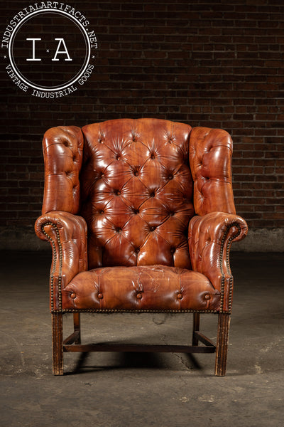 Tufted Vinyl Chesterfield Wingback Armchair in Brown