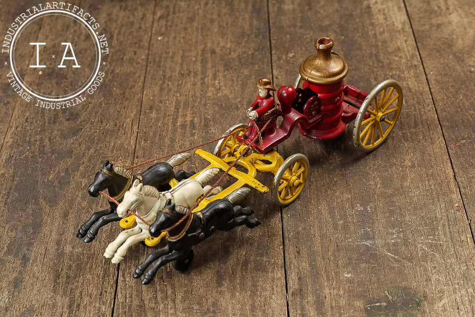 Kenton Cast Iron Horse Drawn Fire Pumper with Driver