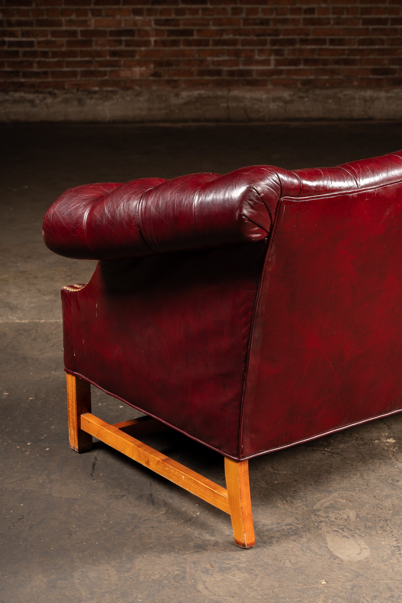 Vintage Chippendale-Style Camelback Chesterfield Leather Sofa in Oxblood