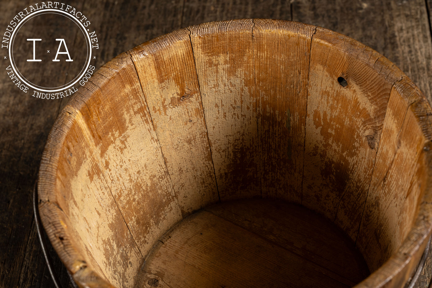 Antique Wooden Water Bucket with Wire Hoops