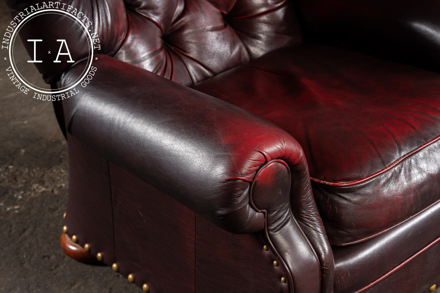 Tufted Churchill Style Recliner with Ottoman in Oxblood