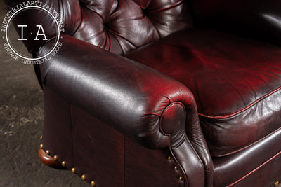 Tufted Churchill Style Recliner with Ottoman in Oxblood