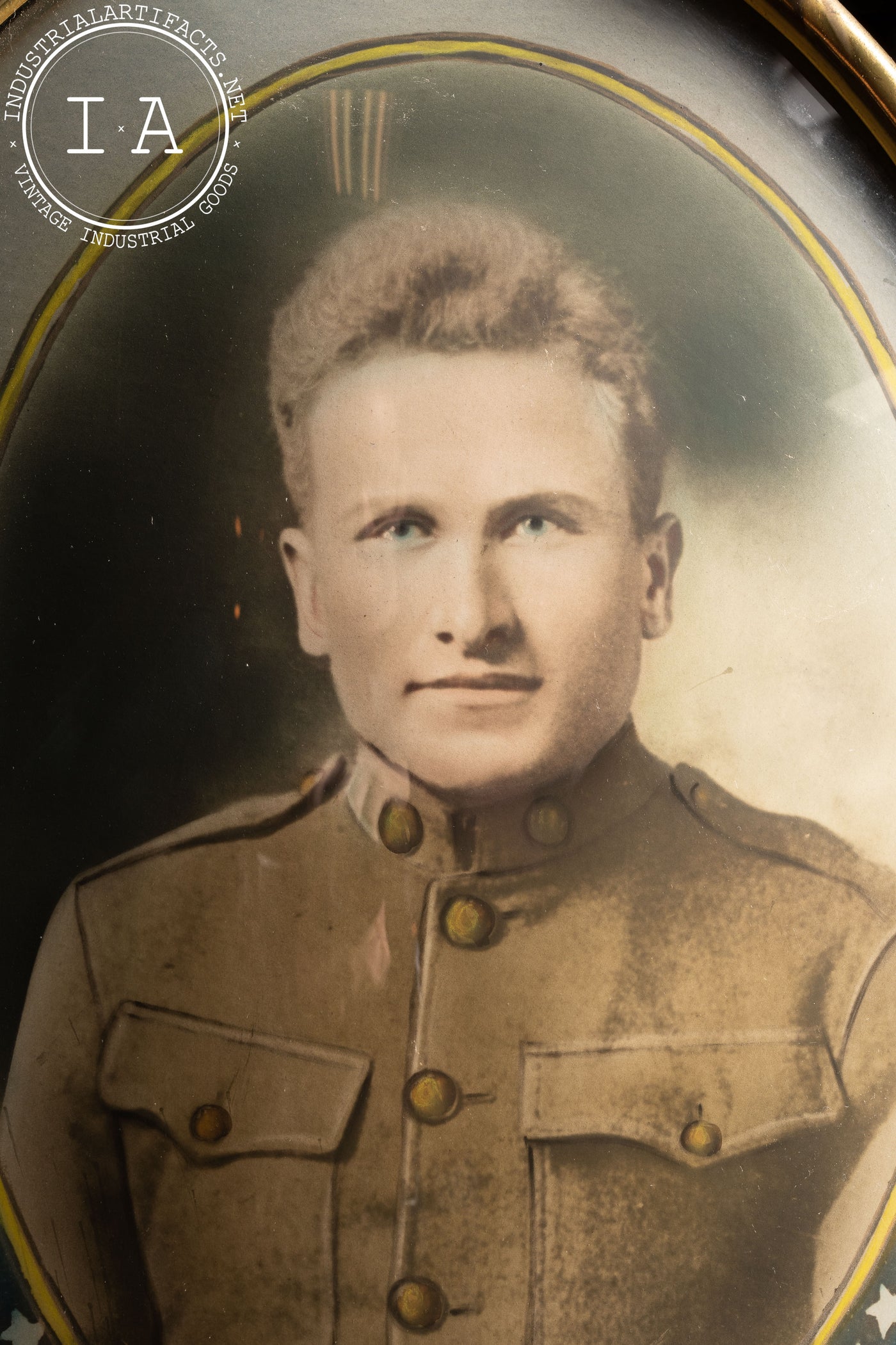 Antique World War One Convex Glass Solider Portrait