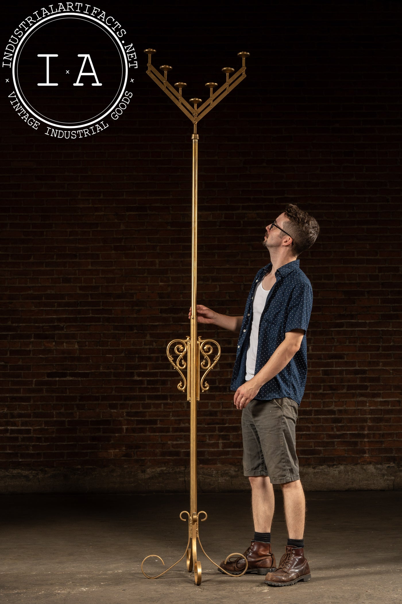 Vintage Gold-Painted Adjustable Floor Candelabra