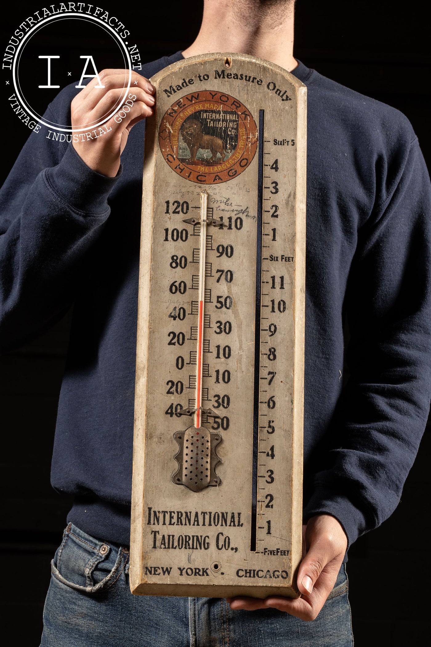 Antique Wooden Tailoring Company Thermometer