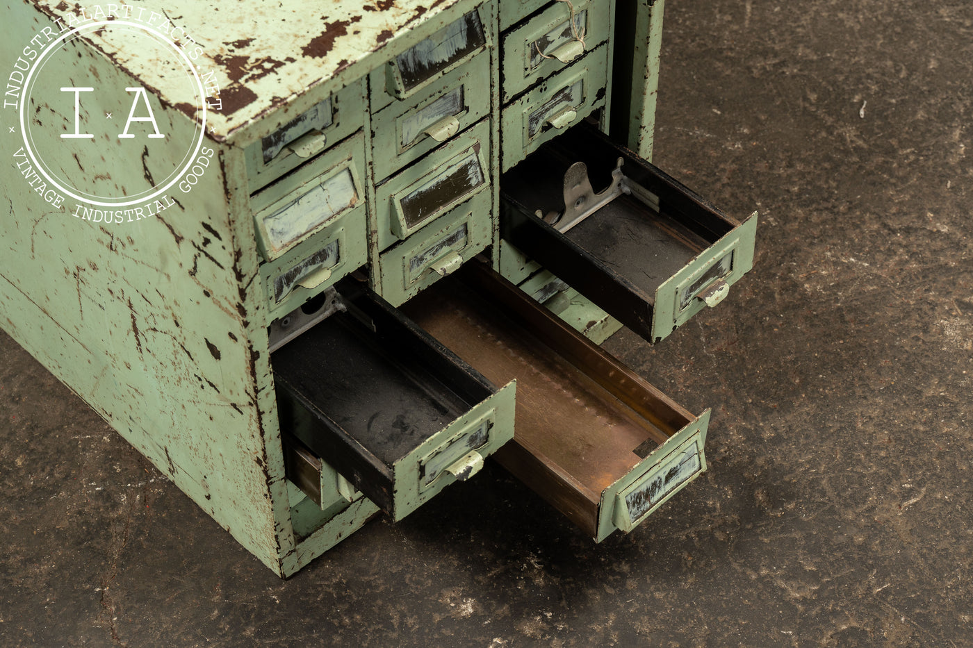 Vintage Industrial Chippy Steel Cabinet in Mint Green