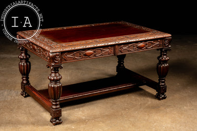 Early 20th Century Carved Mahogany Library Table