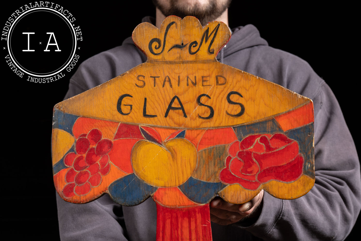 J-M Stained Glass Studio Painted Wooden Sign