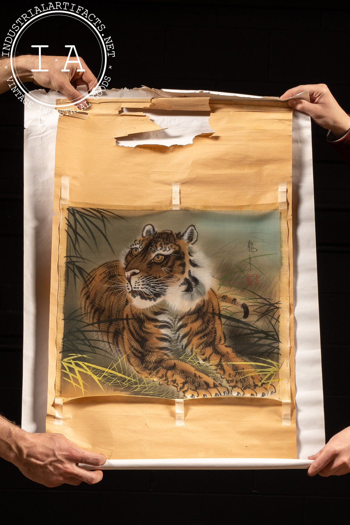 Vintage Tiger Gongbi Silk Screen Painting