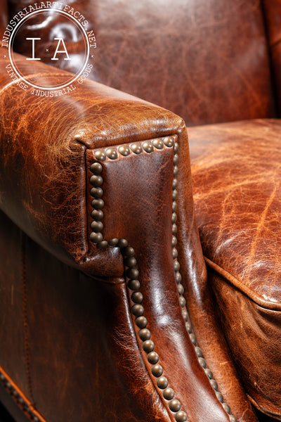 Pair of Wingback Leather Armchairs in Burnt Orange
