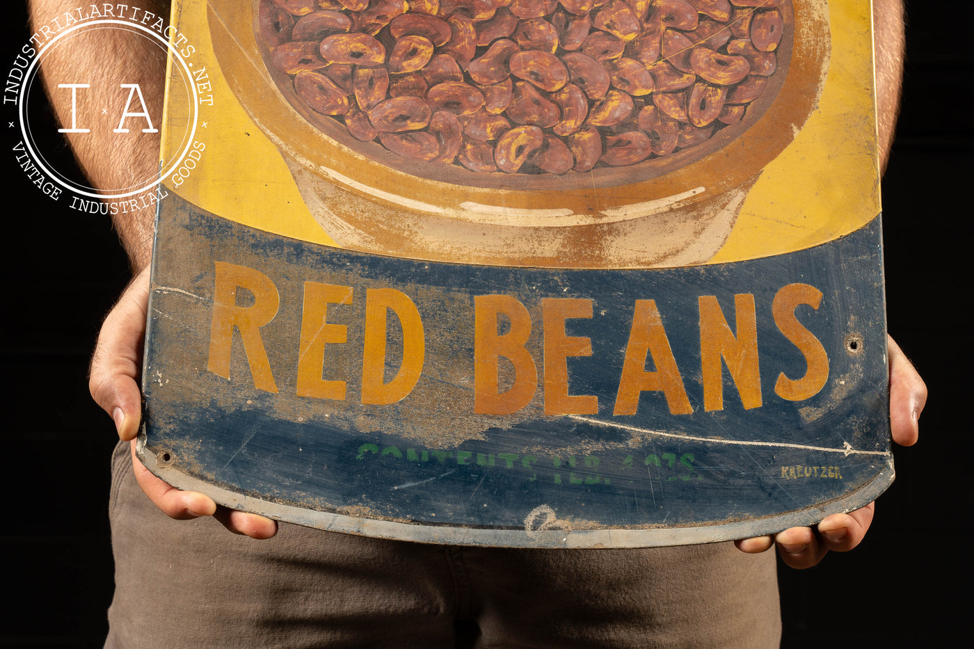 Heavy Painted Steel Red Gold Advertising Sign - Red Beans