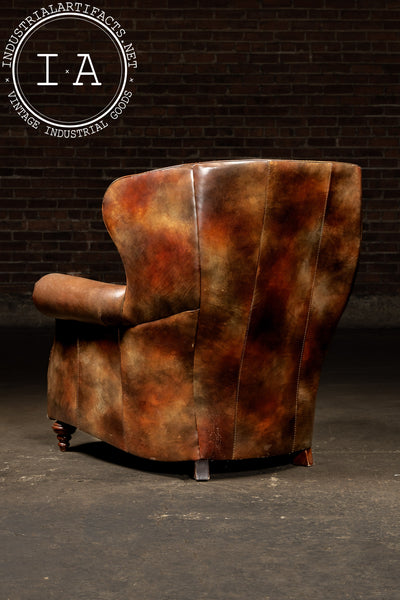Vintage Wingback Leather Chair with Pillow, Ottoman by Walter E. Smithe