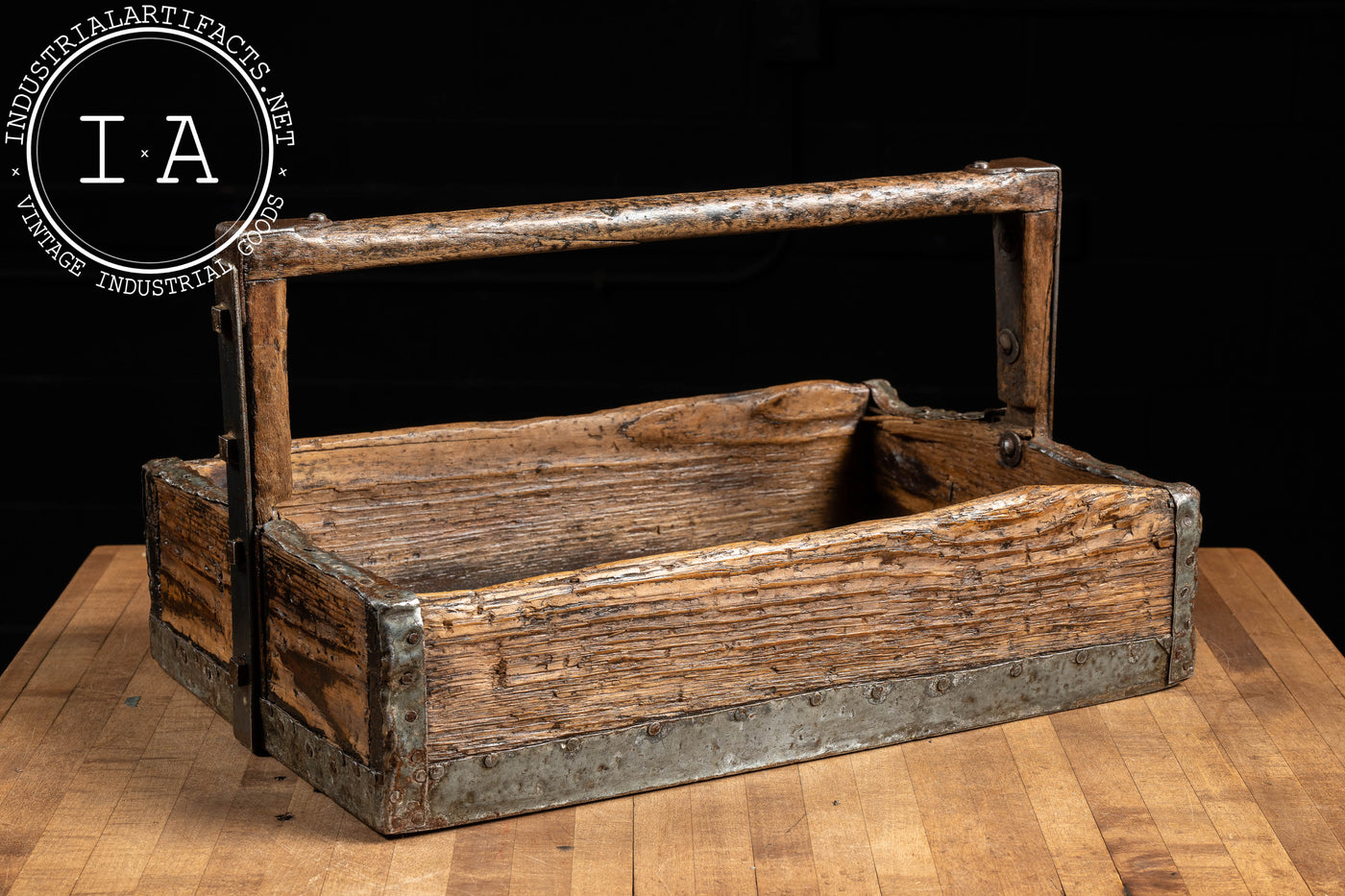 Primitive Wood and Metal Tool Caddy