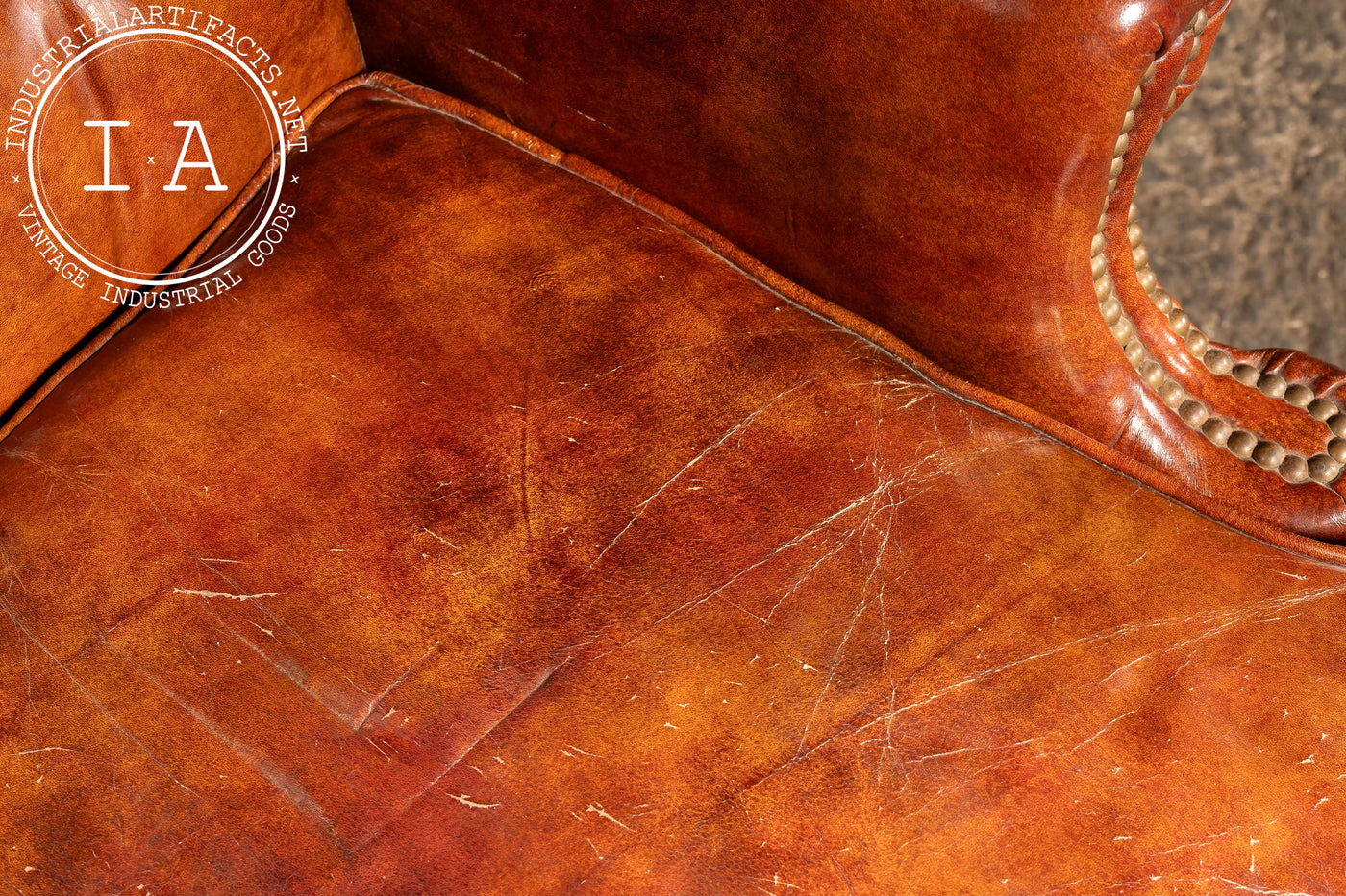 Tufted Leather Wingback Armchair in Burnt Amber