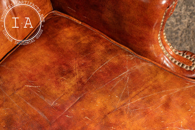 Tufted Leather Wingback Armchair in Burnt Amber