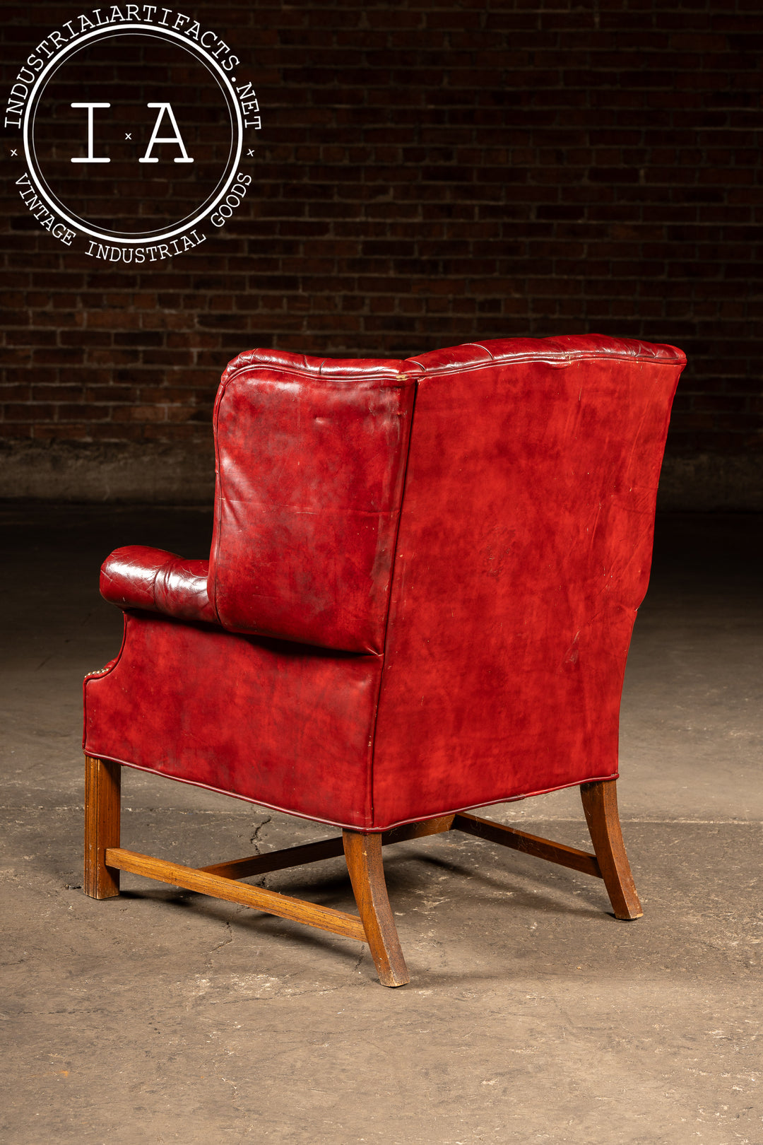 Vintage Leather Chesterfield Wingback Chair w Ottoman by Ethan