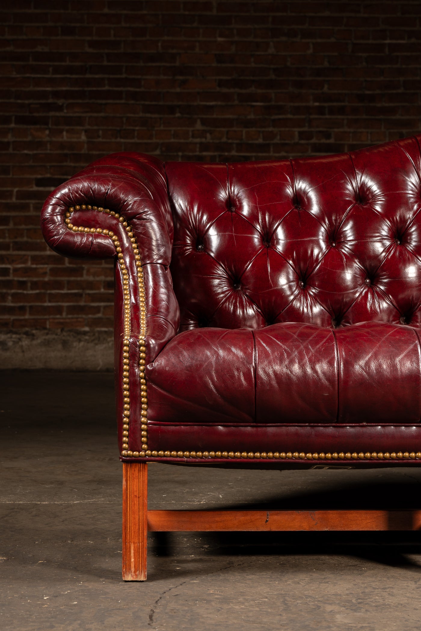 Vintage Chippendale-Style Camelback Chesterfield Leather Sofa in Oxblood