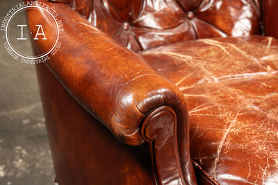 Vintage Tufted Leather Chesterfield Armchair and Ottoman by Hickory Chair