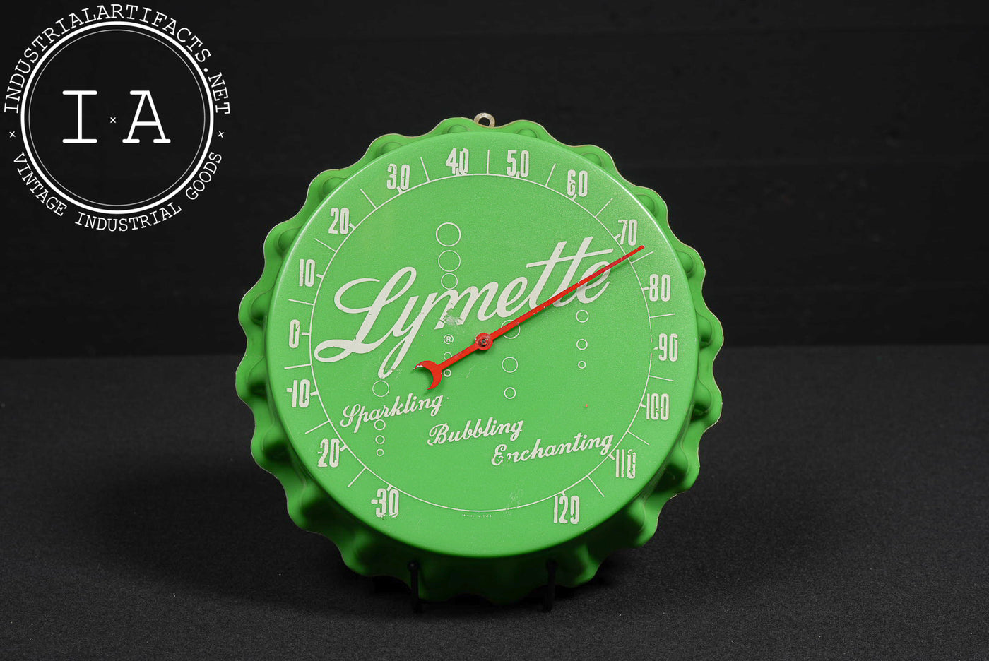 Vintage "Lymette Soda" Advertising Figural Bottle Cap Thermometer