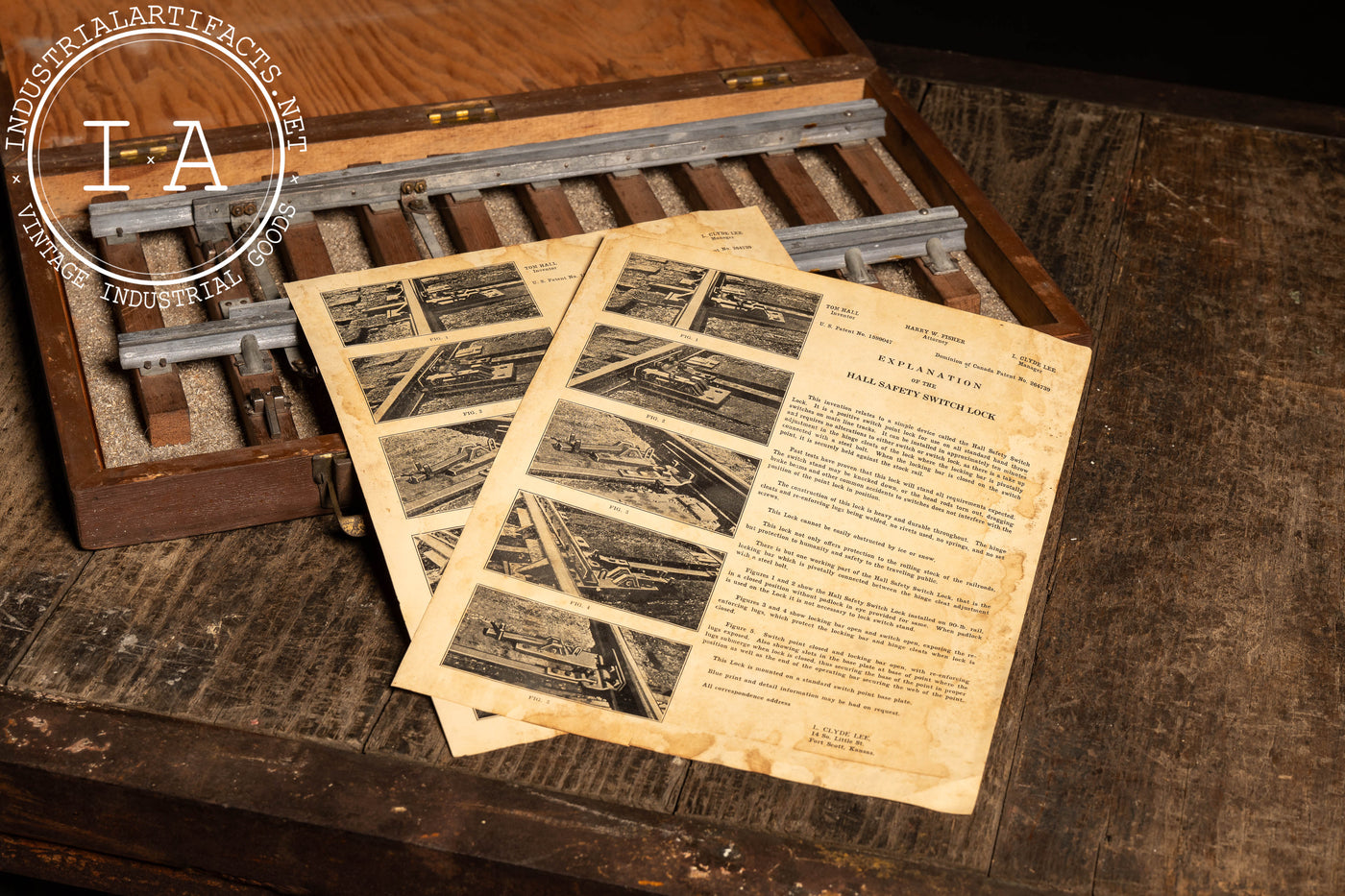 Antique Patent Model Railroad Safety Switch Lock with Documents by Hall