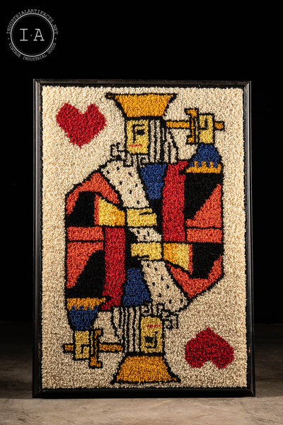 Vintage Framed King Of Hearts Mid Century Shag Art
